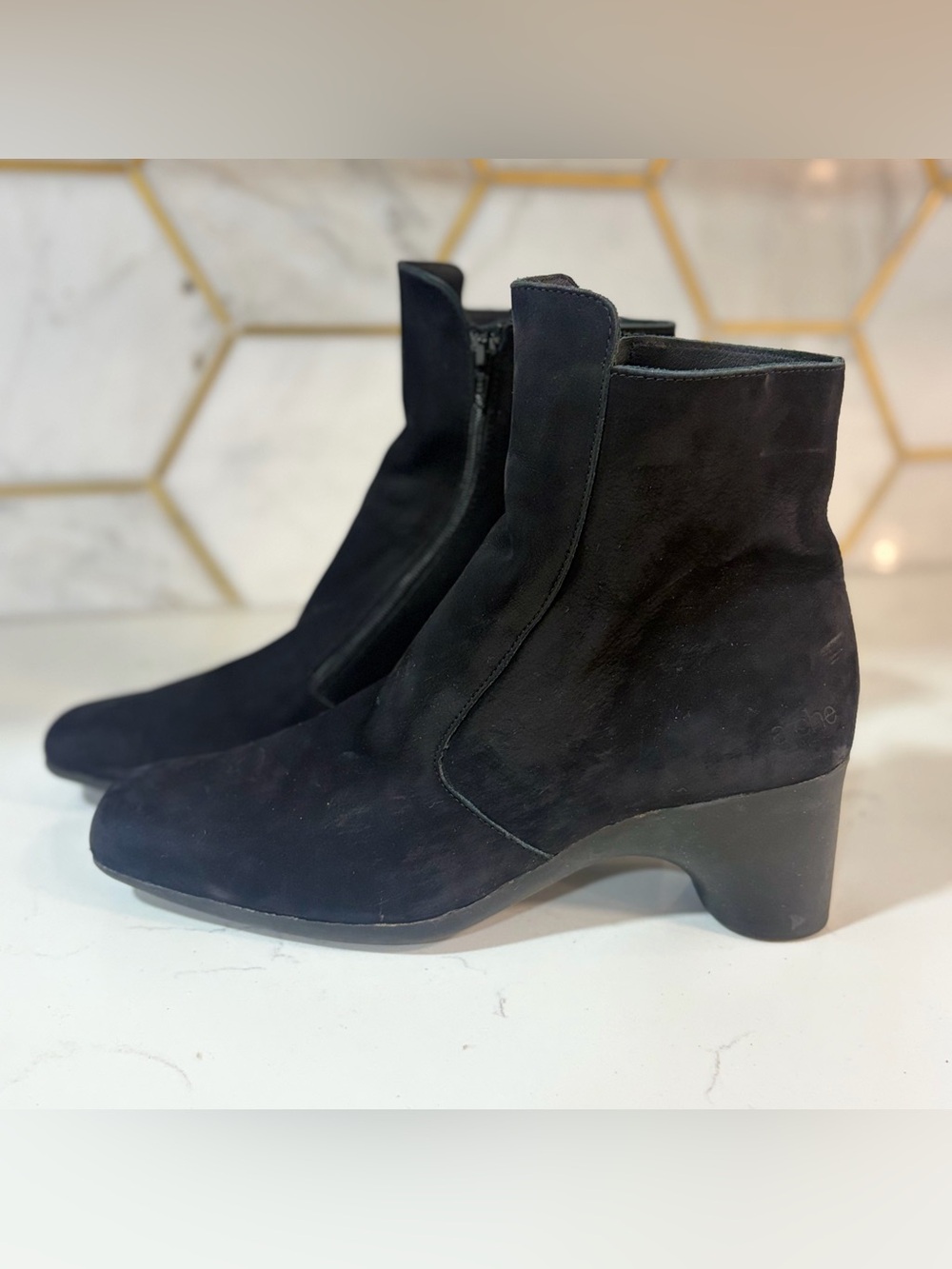 Arche France Black Suede Ankle Booties Handcrafted French Luxury Sz 9 EU 40